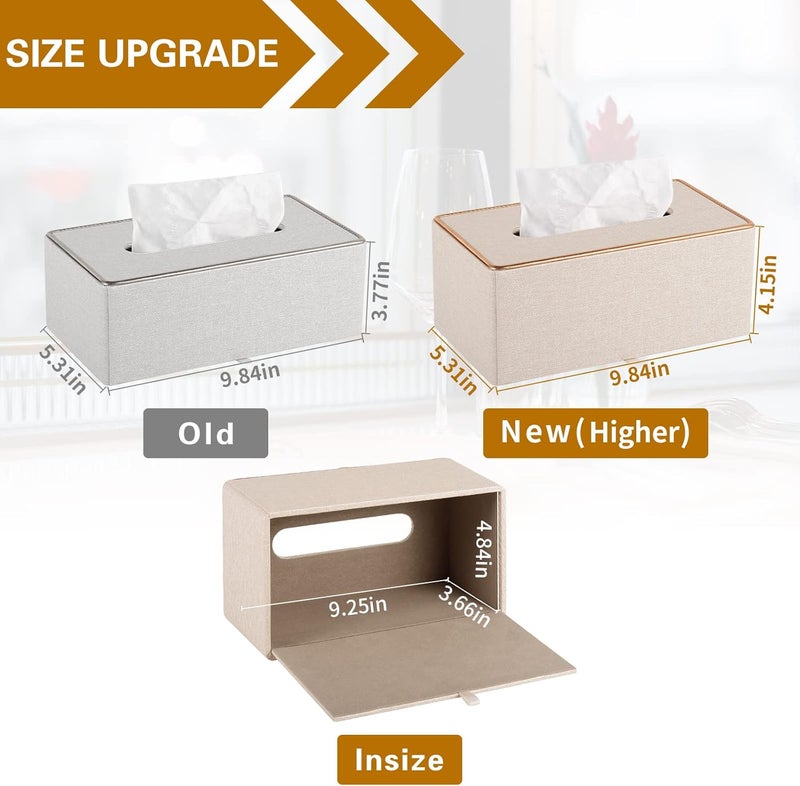 XNONE Tissue Box Cover Rectangle Tissue Box Holder PU Leather Facial Organizer with Magnetic Bottom,Decorative Napkin Caddy for Vanity Dresser Night Stand Table Countertop Home Office Car,Beige - Image 4